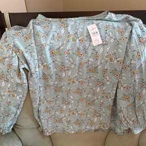 LOFT Light Blue Top with Floral Design